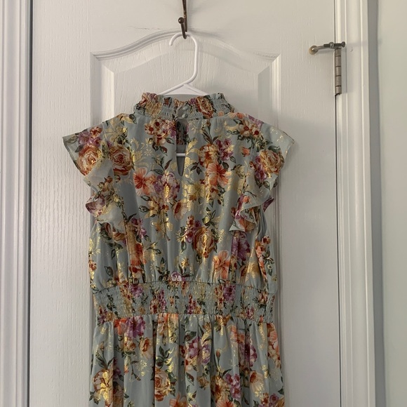 NWT Baltic Born Kearny Ruffle Maxi Dress blue gold shimmer party‎ wedding guest - Picture 7 of 16